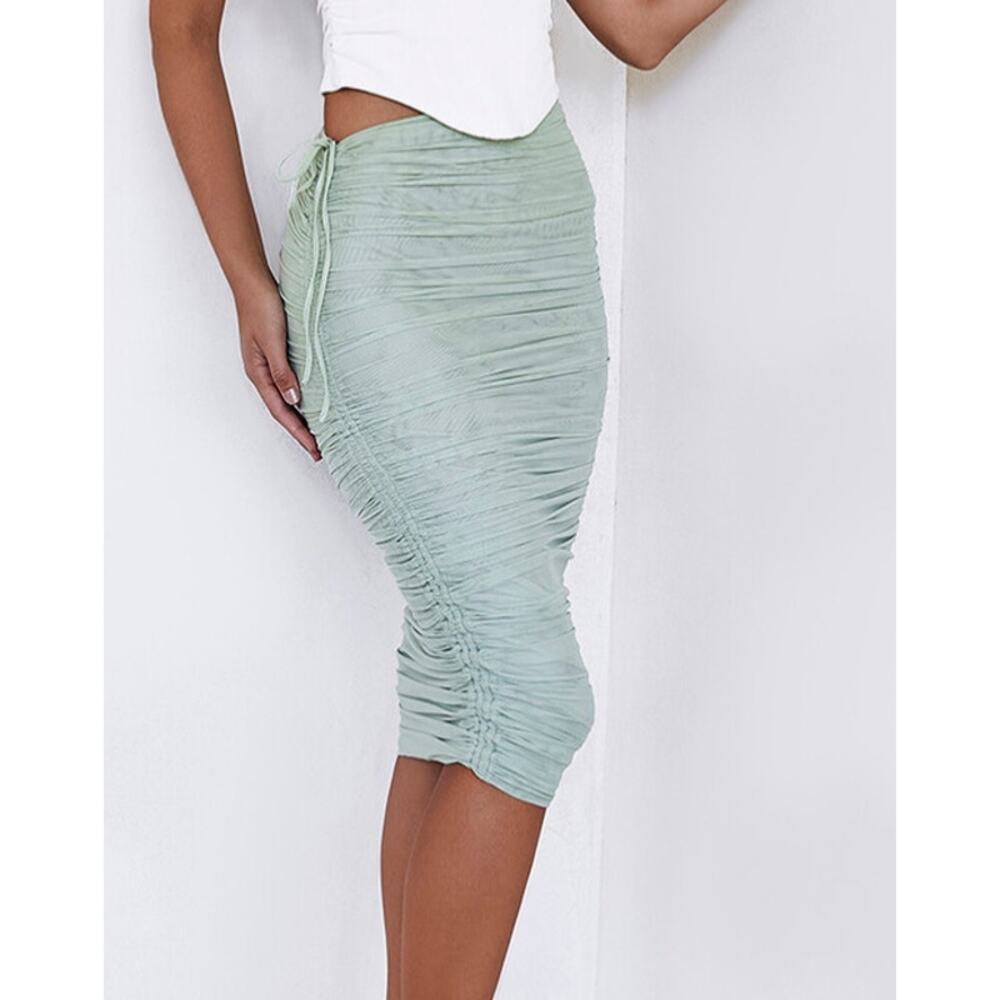 $65 Mistress Rocks Ardent Sage Gathered Midi Skirt S NWT
